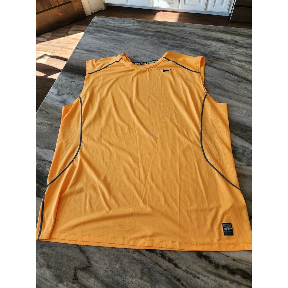 Nike Pro Combat Dri-FIT Mens 3XL Orange Sleeveless Athletic Shirt Fitted Tank